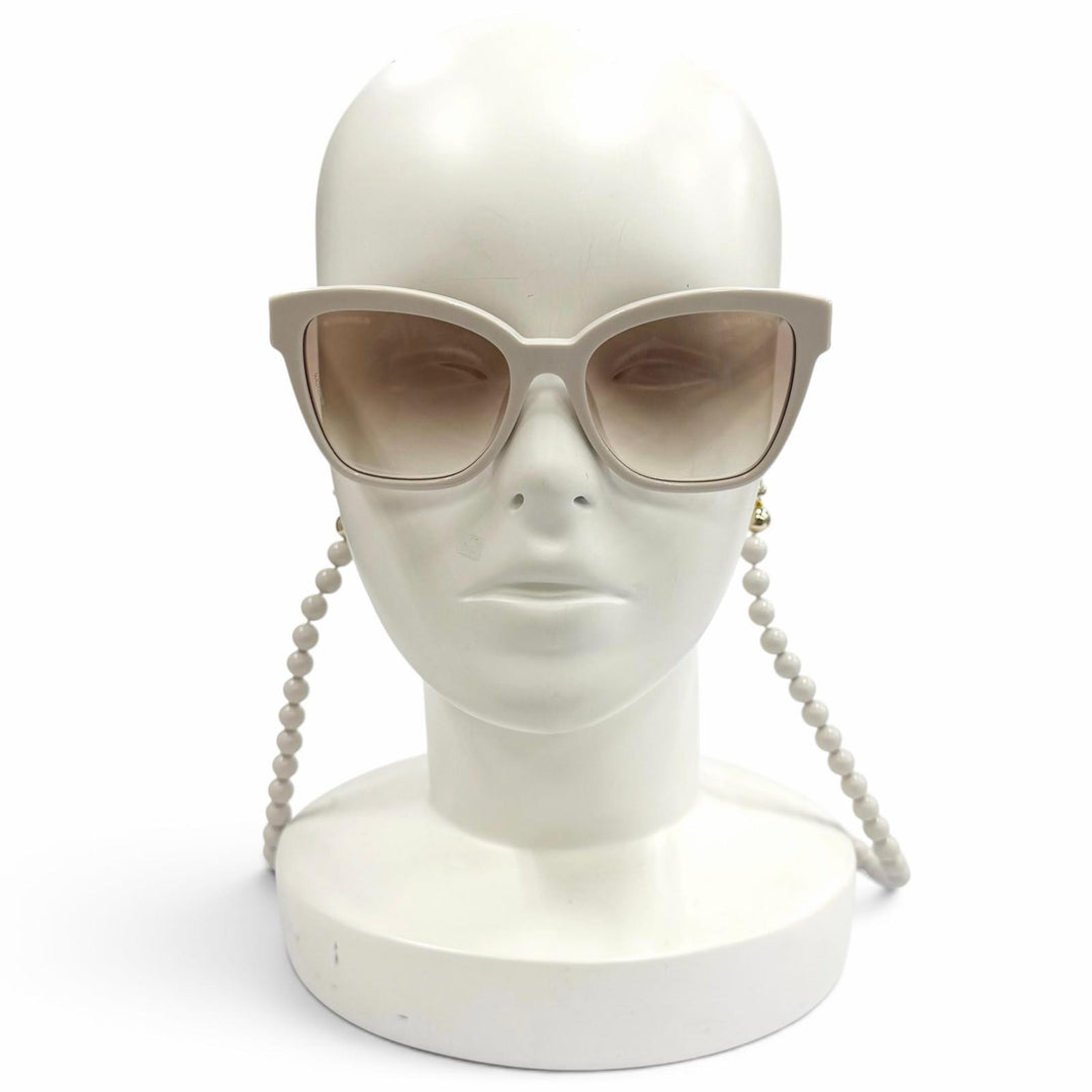 極美品★CHANEL シャネル 5487-A ココマーク ボールチェーン付 サングラス ライトベージュ 55□18 140 イタリア製 レディース