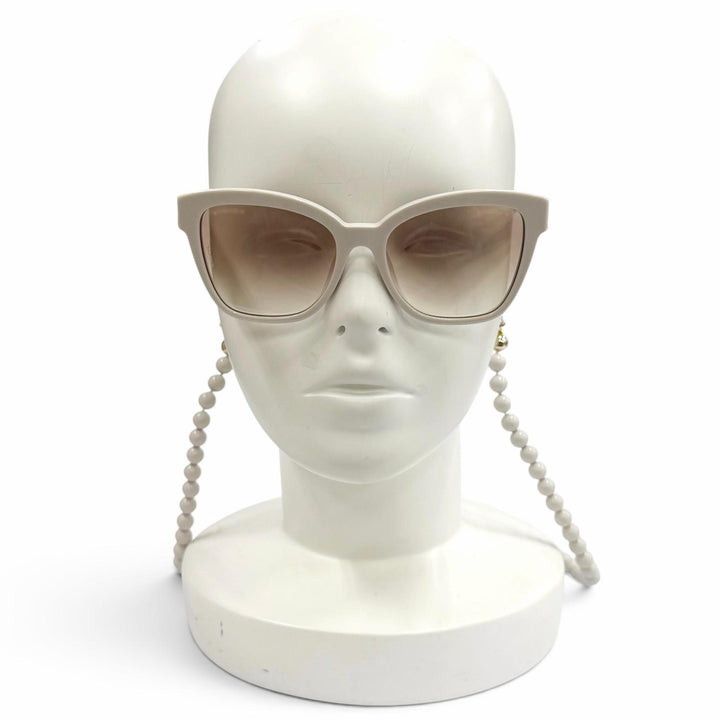 極美品★CHANEL シャネル 5487-A ココマーク ボールチェーン付 サングラス ライトベージュ 55□18 140 イタリア製 レディース