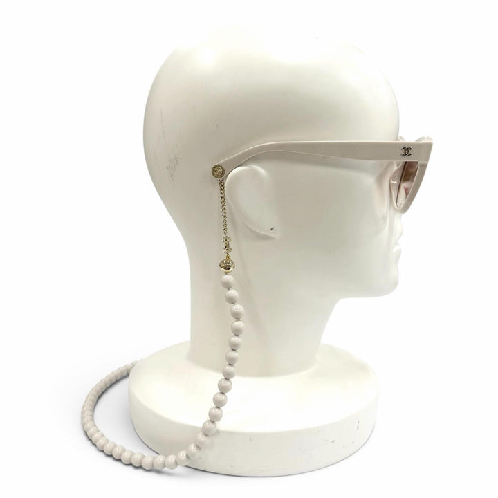極美品★CHANEL シャネル 5487-A ココマーク ボールチェーン付 サングラス ライトベージュ 55□18 140 イタリア製 レディース