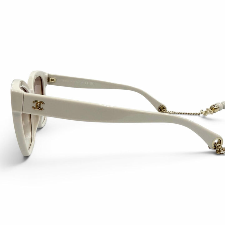 極美品★CHANEL シャネル 5487-A ココマーク ボールチェーン付 サングラス ライトベージュ 55□18 140 イタリア製 レディース