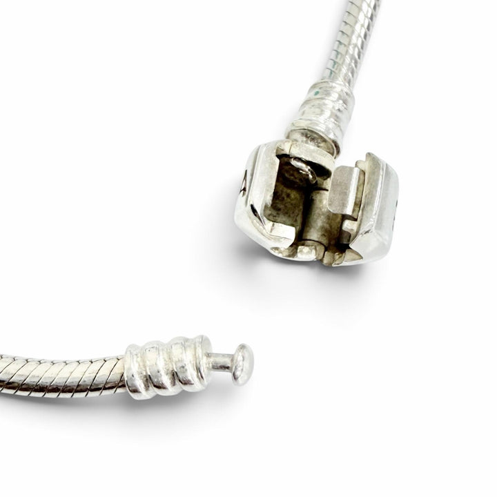 美品△PANDORA パンドラ 925 オニキス ハートクリップ ティール ファセット ムラーノ ガラス チャーム5個付き ブレスレット 重量33.75g