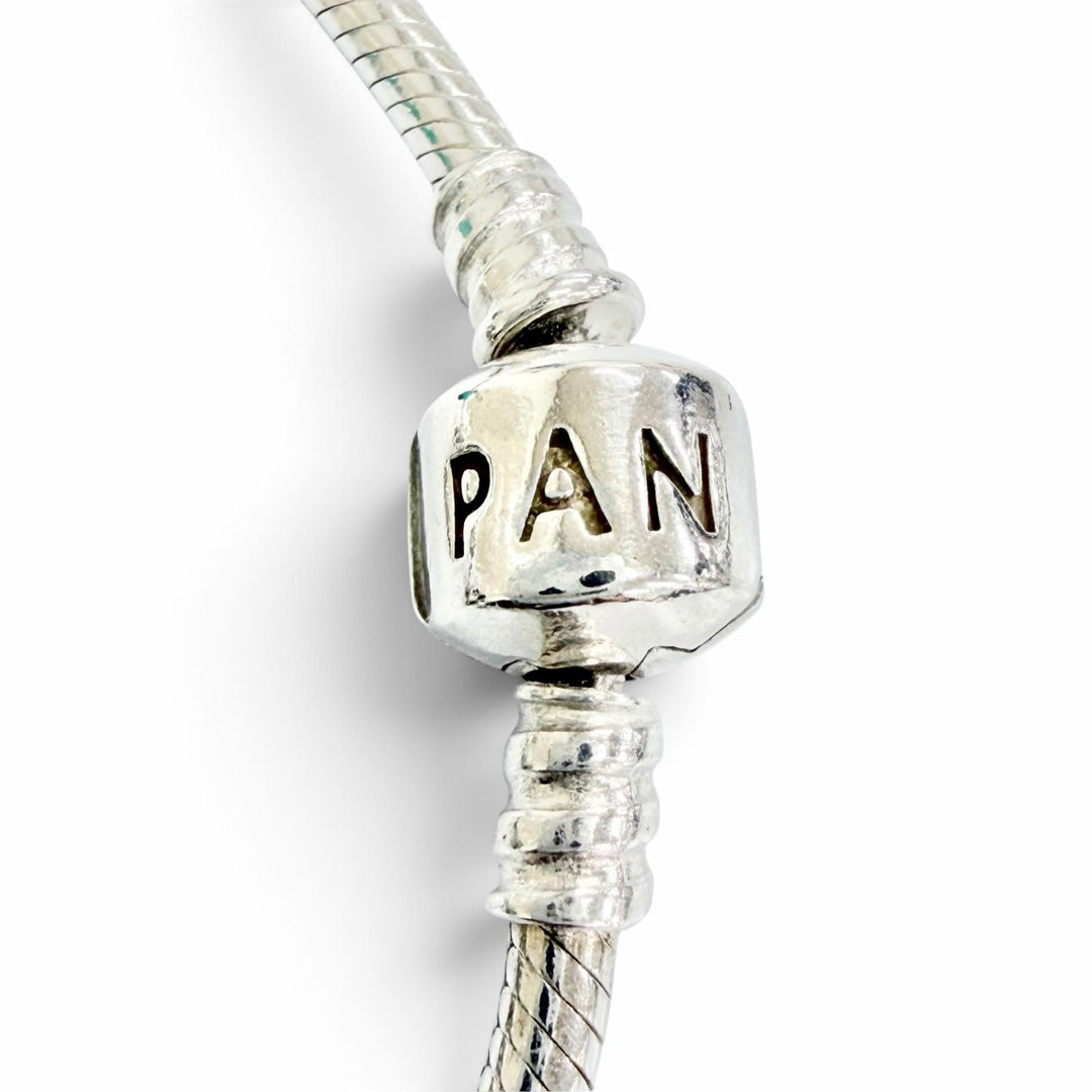 美品△PANDORA パンドラ 925 オニキス ハートクリップ ティール ファセット ムラーノ ガラス チャーム5個付き ブレスレット 重量33.75g