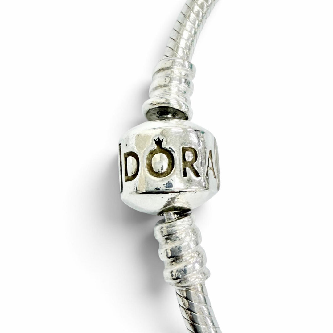美品△PANDORA パンドラ 925 オニキス ハートクリップ ティール ファセット ムラーノ ガラス チャーム5個付き ブレスレット 重量33.75g