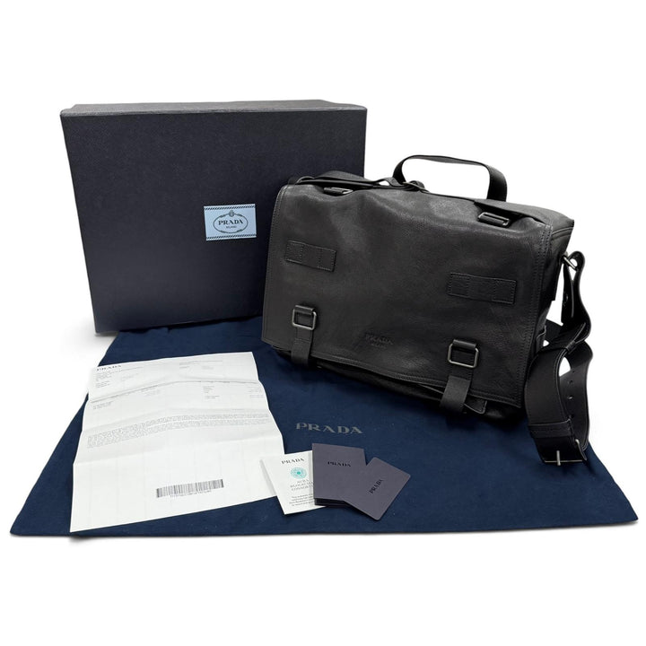 未使用品▼PRADA プラダ 2VD085 バッファローレザー トライアングルロゴ 三角プレート メッセンジャーバッグ ショルダーバッグ ブラック