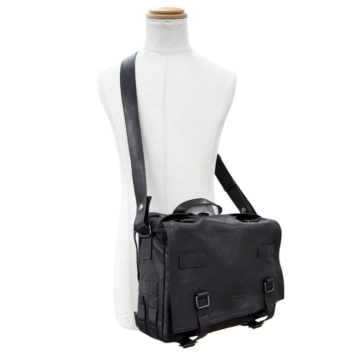 未使用品▼PRADA プラダ 2VD085 バッファローレザー トライアングルロゴ 三角プレート メッセンジャーバッグ ショルダーバッグ ブラック