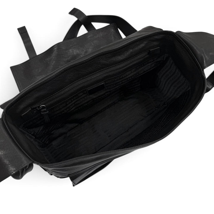 未使用品▼PRADA プラダ 2VD085 バッファローレザー トライアングルロゴ 三角プレート メッセンジャーバッグ ショルダーバッグ ブラック