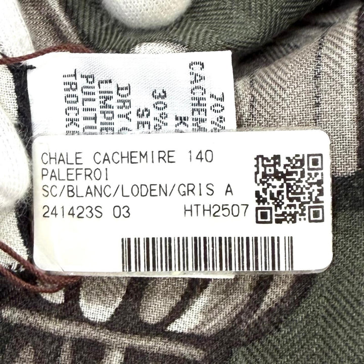 未使用品★HERMES エルメス 2025年製 カレジェアン 140 パルフロワ カシミヤ シルク混 SC/BLANC/LODEN/GRIS 大判 スカーフ 仏製 箱付き