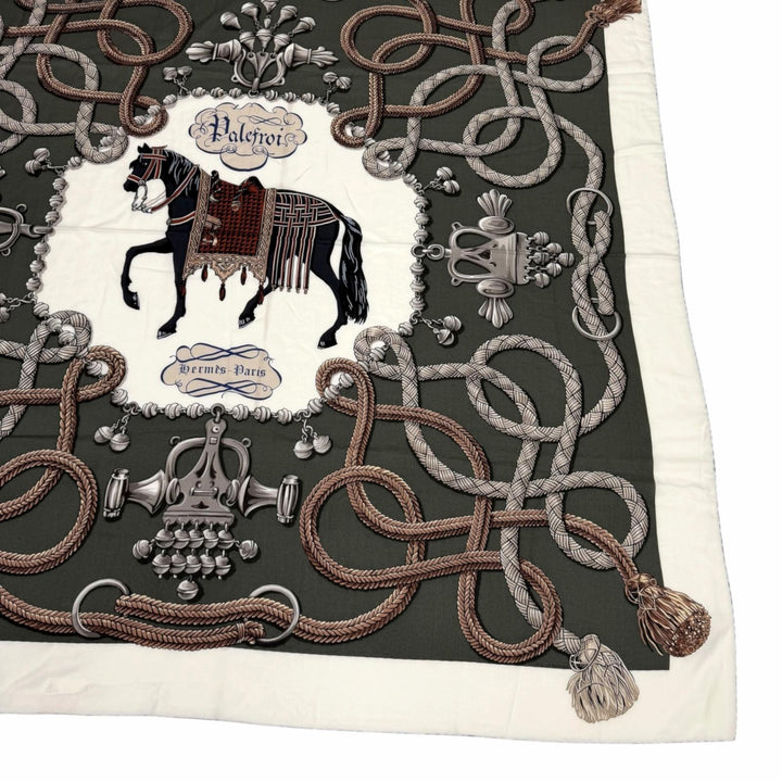 未使用品★HERMES エルメス 2025年製 カレジェアン 140 パルフロワ カシミヤ シルク混 SC/BLANC/LODEN/GRIS 大判 スカーフ 仏製 箱付き