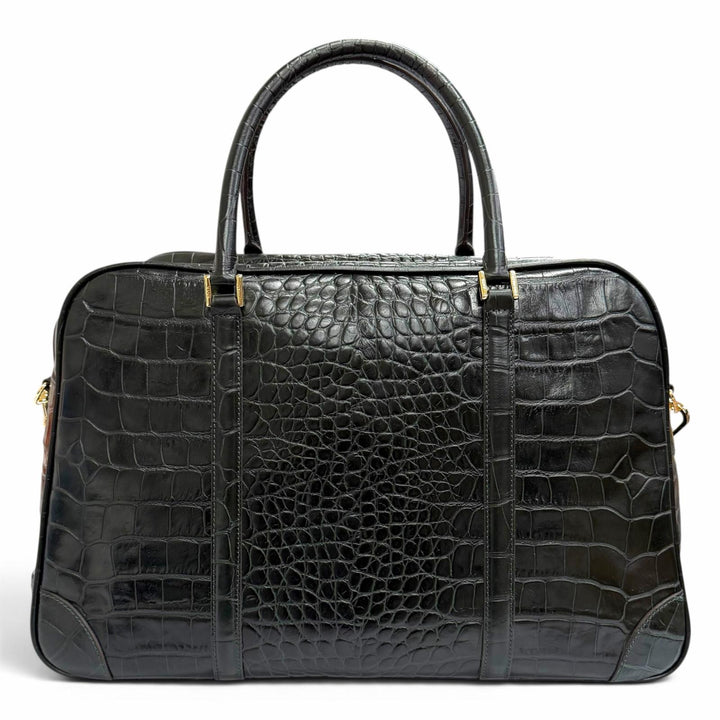 極美品△Anya Hindmarch アニヤ ハインドマーチ 2111045 クロコエンボス 2WAY レザー ボストンバッグ ショルダーバッグ ダークグリーン