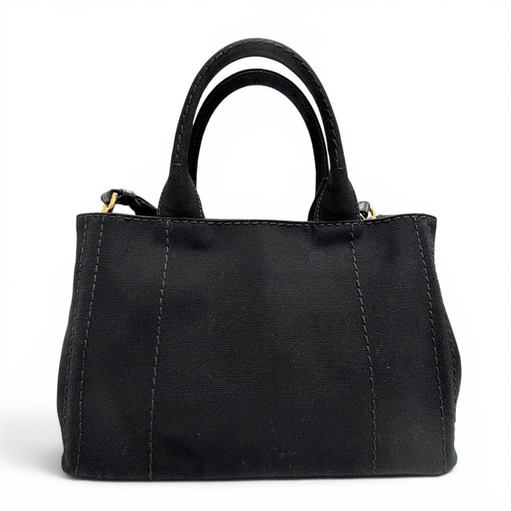 美品△PRADA プラダ 1BG439 カナパ キャンバス レザー トライアングルロゴ 2WAY ショルダー トートバッグ ブラック ゴールド金具 袋付き