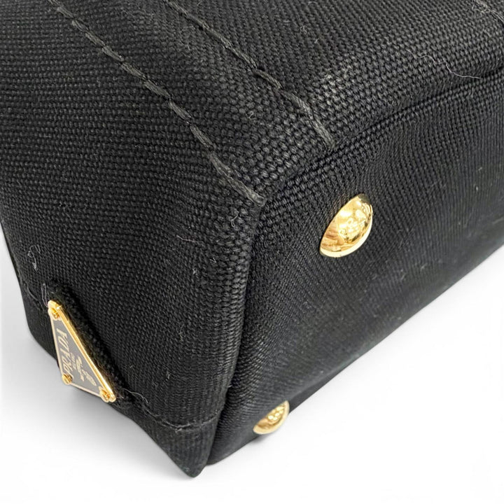 美品△PRADA プラダ 1BG439 カナパ キャンバス レザー トライアングルロゴ 2WAY ショルダー トートバッグ ブラック ゴールド金具 袋付き