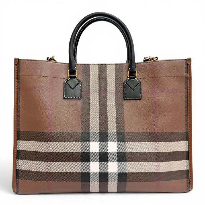 極美品△BURBERRY バーバリー 8069660 ミディアム フレヤトート ヴィンテージチェック 2WAY トートバッグ ショルダーバッグ ブラウン