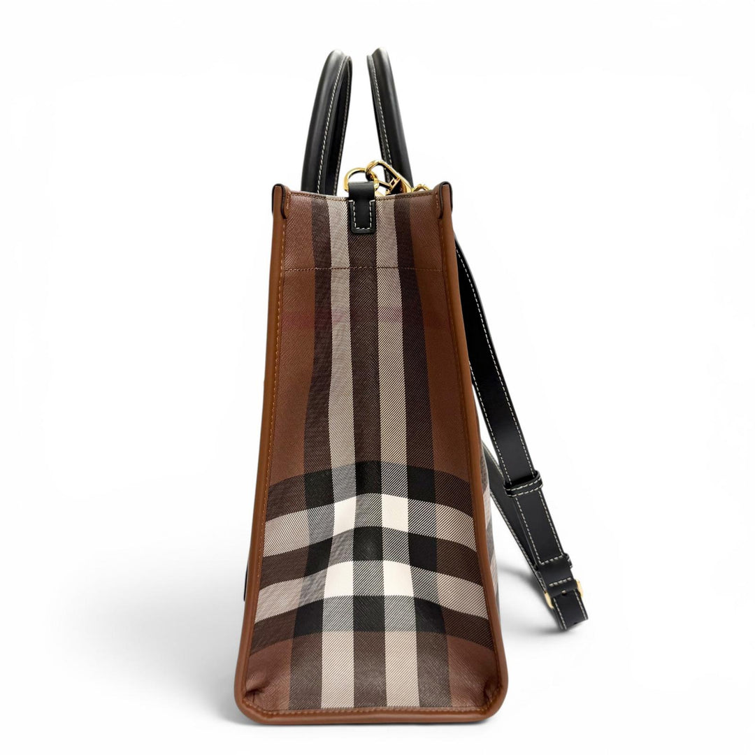 極美品△BURBERRY バーバリー 8069660 ミディアム フレヤトート ヴィンテージチェック 2WAY トートバッグ ショルダーバッグ ブラウン