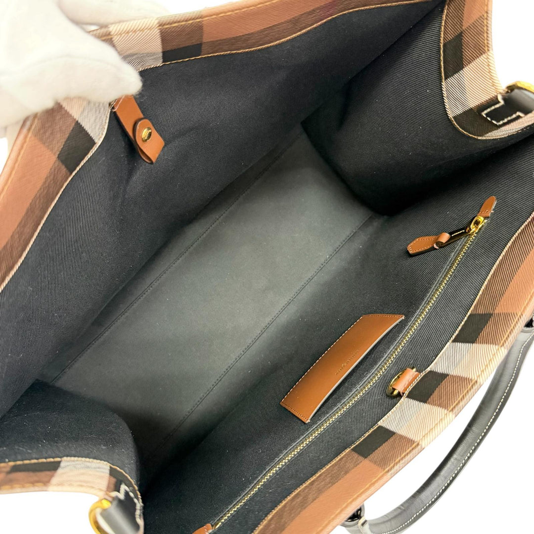 極美品△BURBERRY バーバリー 8069660 ミディアム フレヤトート ヴィンテージチェック 2WAY トートバッグ ショルダーバッグ ブラウン