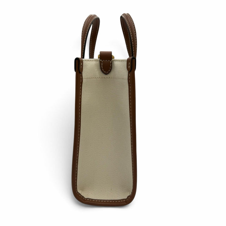 極美品☆BURBERRY バーバリー ミニ フレヤ キャンバス レザー使い 2way トートバッグ ショルダーバッグ アイボリー ブラウン 保存袋付き