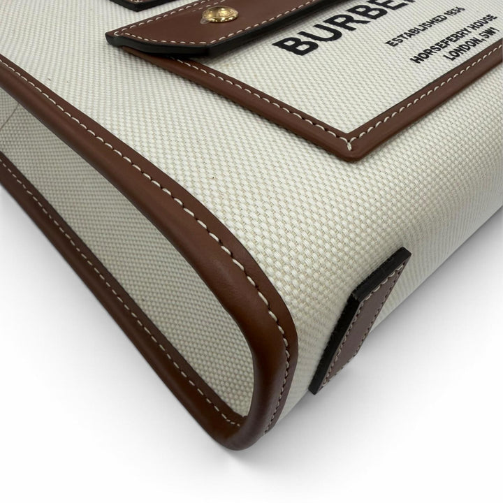 極美品☆BURBERRY バーバリー ミニ フレヤ キャンバス レザー使い 2way トートバッグ ショルダーバッグ アイボリー ブラウン 保存袋付き