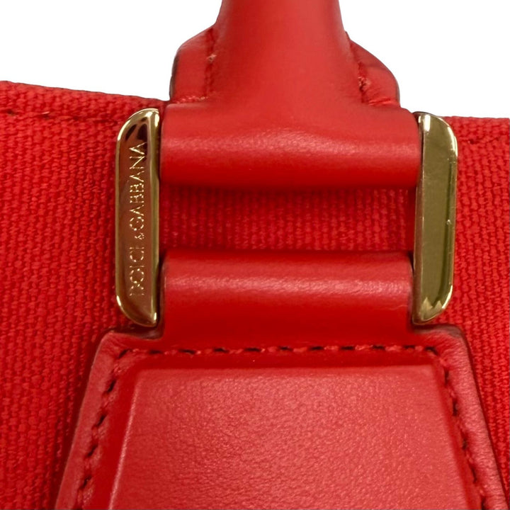 極美品★DOLCE&amp;GABBANA ドルチェ＆ガッバーナ DGロゴ レザー使い 2WAY 大型 キャンバス トートバッグ レッド イタリア製 レディース