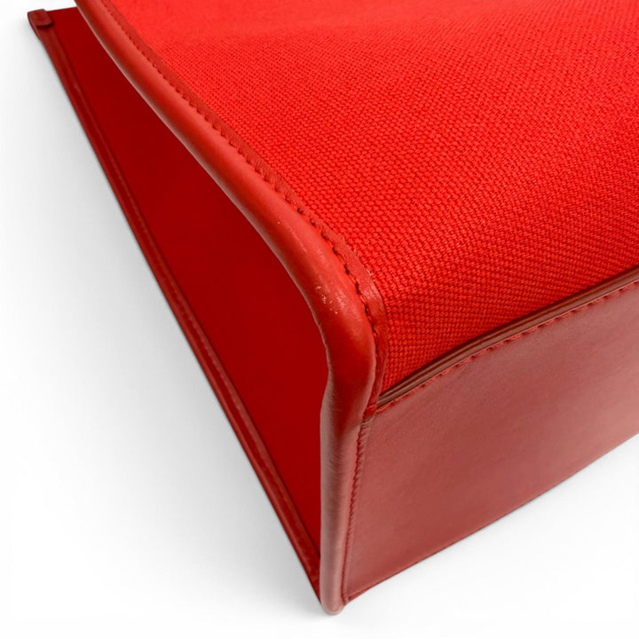 極美品★DOLCE&amp;GABBANA ドルチェ＆ガッバーナ DGロゴ レザー使い 2WAY 大型 キャンバス トートバッグ レッド イタリア製 レディース