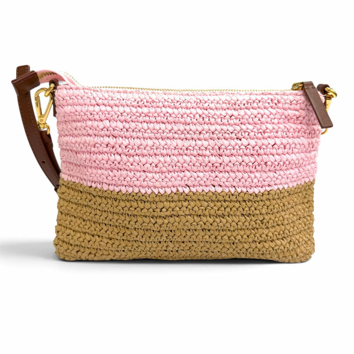 極美品△MARNI マルニ PHM00046U0 P9110 シーサイド ラフィア レザー使い バイカラー サコッシュ ショルダーバッグ ピンク ナチュラル