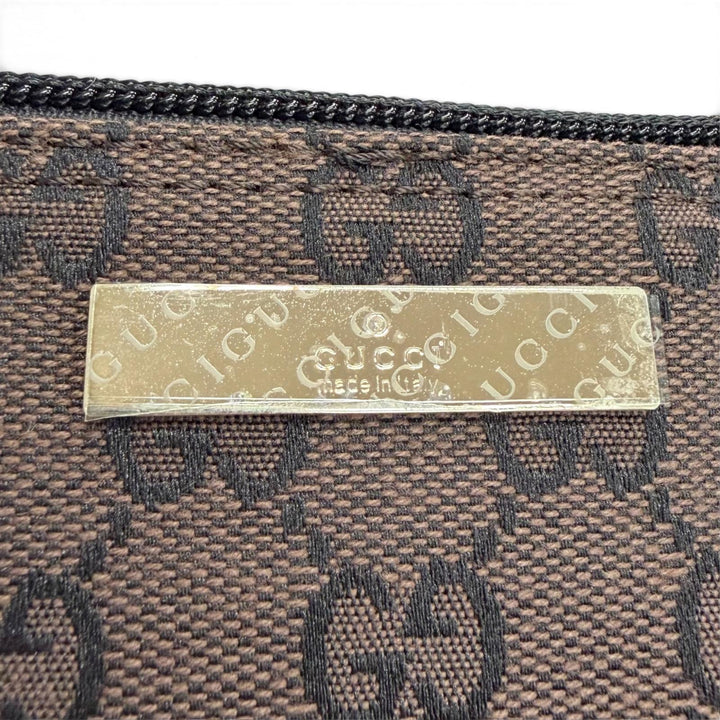 極美品△GUCCI グッチ ヴィンテージ 039 1103 GGキャンバス レザー ロゴプレート アクセサリー ポーチ ダークブラウン シルバー金具 伊製