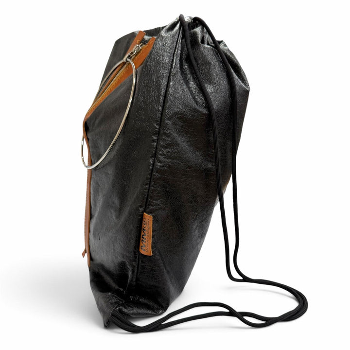 美品△MM6 Maison Margiela エムエムシックス メゾンマルジェラ S54WA0013 リング レザー使い ドローストリング ナップサック 黒 正規品