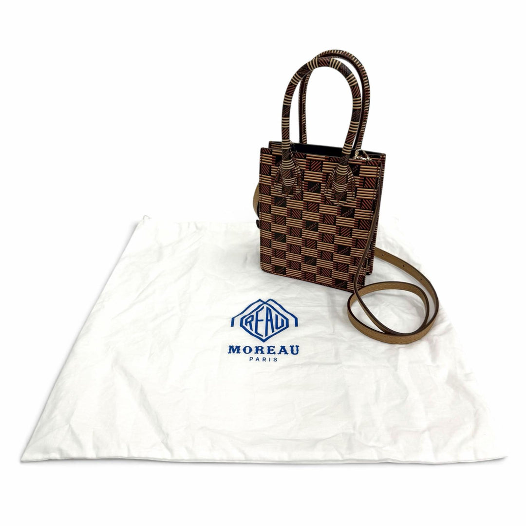 極美品△MOREAU PARIS モローパリ スイートジュニア レザー ロゴ 総柄デザイン 2WAY ハンドバッグ ショルダーバッグ ブラウン系 保存袋付