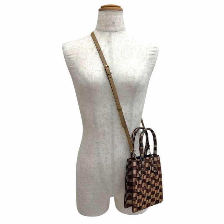 極美品△MOREAU PARIS モローパリ スイートジュニア レザー ロゴ 総柄デザイン 2WAY ハンドバッグ ショルダーバッグ ブラウン系 保存袋付