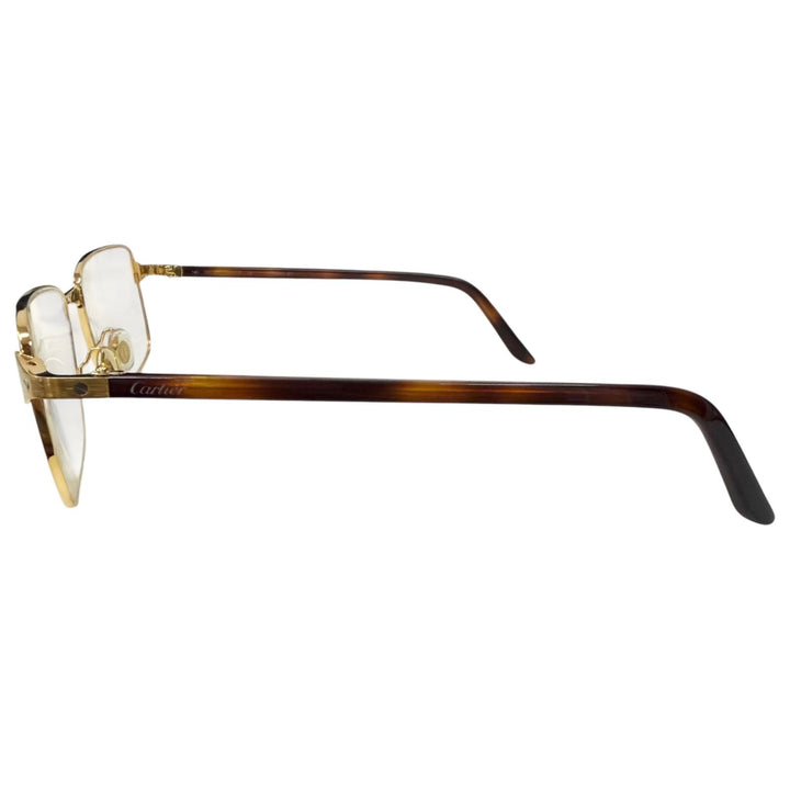 美品□Cartier カルティエ CT0040O-001 べっこう柄 サントス ドゥ カルティエ スクエア メガネ 眼鏡 ゴールド 55□16-140 フランス製
