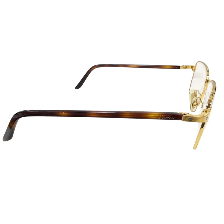 美品□Cartier カルティエ CT0040O-001 べっこう柄 サントス ドゥ カルティエ スクエア メガネ 眼鏡 ゴールド 55□16-140 フランス製