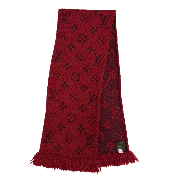美品☆LOUIS VUITTON ルイヴィトン M72432 エシャルプ・ロゴマニア ウール シルク ルビー モノグラム マフラー イタリア製 正規品
