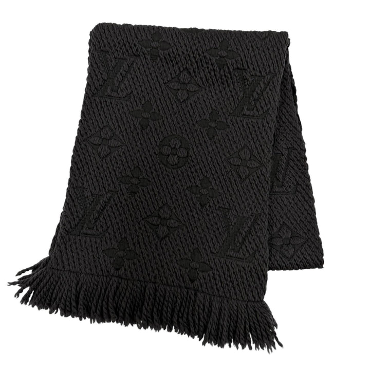 美品☆LOUIS VUITTON ルイヴィトン M72431 エシャルプ・ロゴマニア シルク混 アントラシット モノグラム マフラー ブラック系 正規品