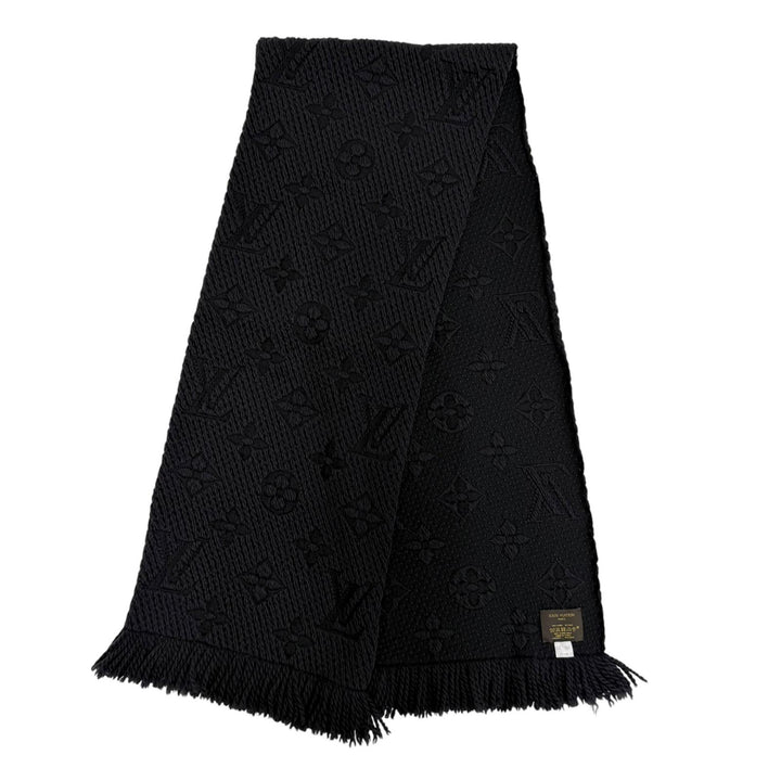 美品☆LOUIS VUITTON ルイヴィトン M72431 エシャルプ・ロゴマニア シルク混 アントラシット モノグラム マフラー ブラック系 正規品