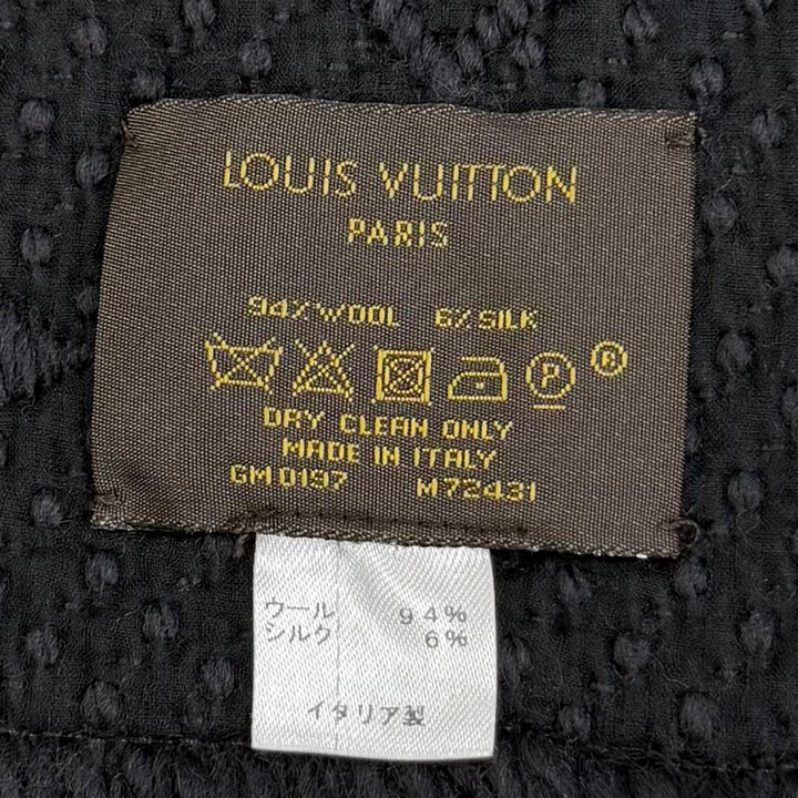 美品☆LOUIS VUITTON ルイヴィトン M72431 エシャルプ・ロゴマニア シルク混 アントラシット モノグラム マフラー ブラック系 正規品