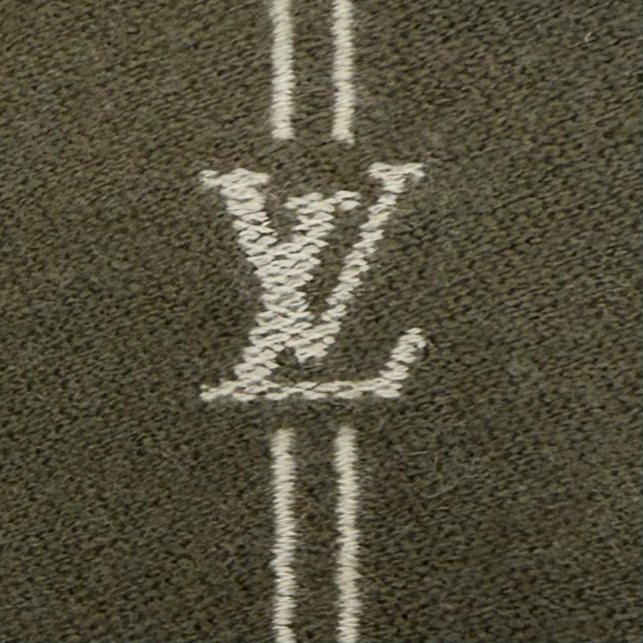 極美品▼LOUIS VUITTON ルイヴィトン 2024年製 M90732 モノグラム ストライプス ウール100% マフラー カーキ イタリア製 正規品 メンズ