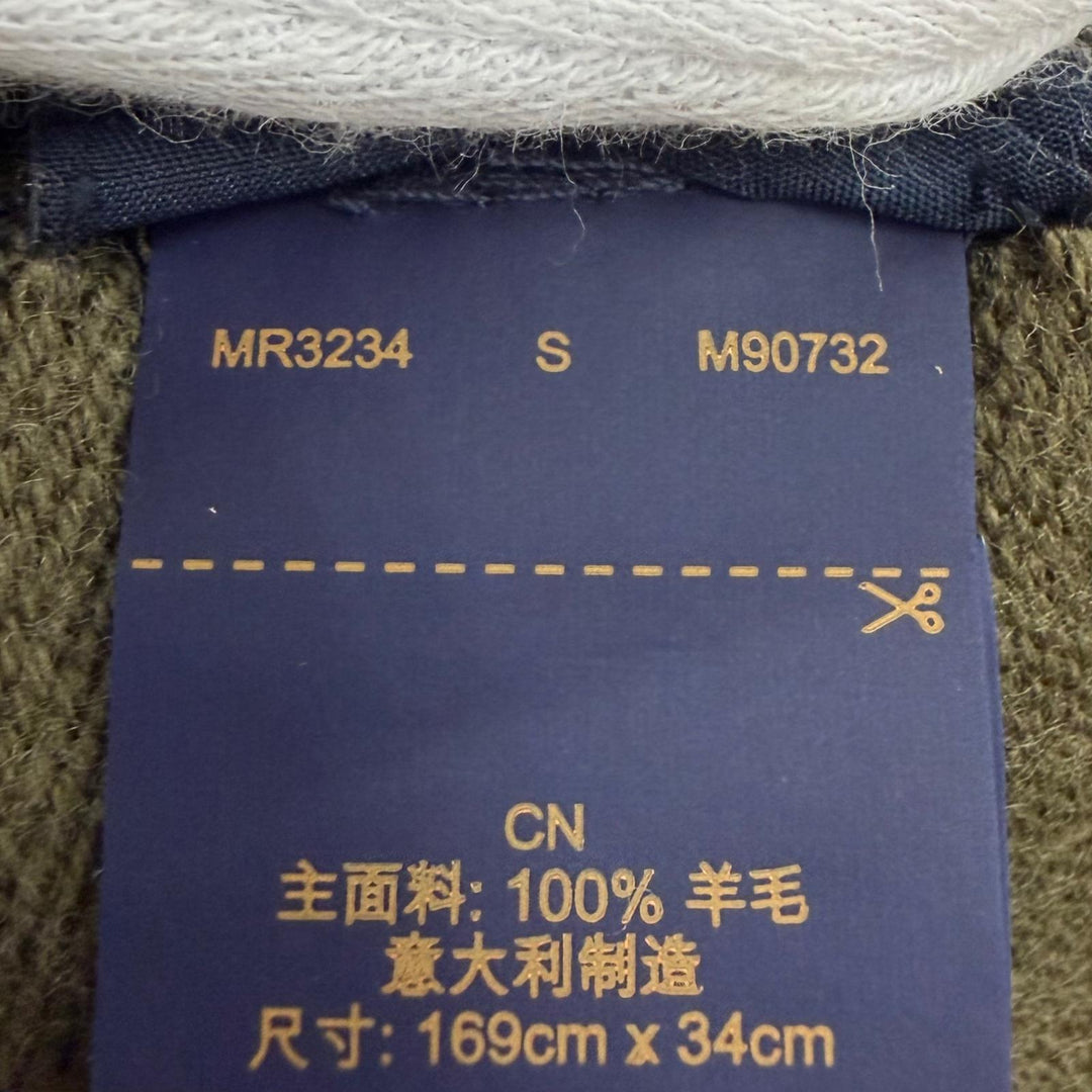 極美品▼LOUIS VUITTON ルイヴィトン 2024年製 M90732 モノグラム ストライプス ウール100% マフラー カーキ イタリア製 正規品 メンズ