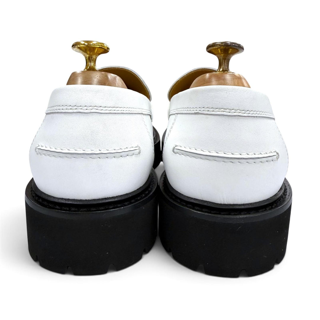 極美品▼HERMES エルメス モカシン アイコン ケリーバックル レザー シルバー金具 Uチップ ローファー ホワイト 43 イタリア製 メンズ