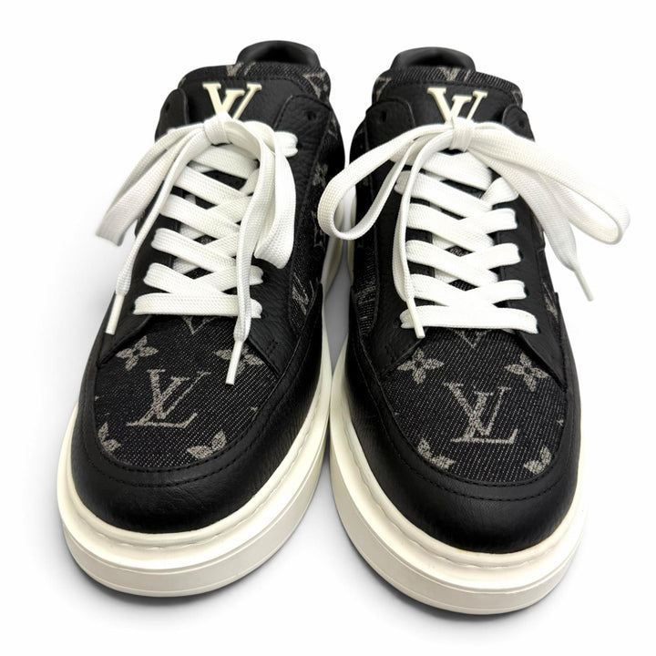 極美品□LOUIS VUITTON ルイヴィトン 2024年製 ビバリーヒルズライン モノグラムデニム ローカットスニーカー ブラック 6.5 イタリア製