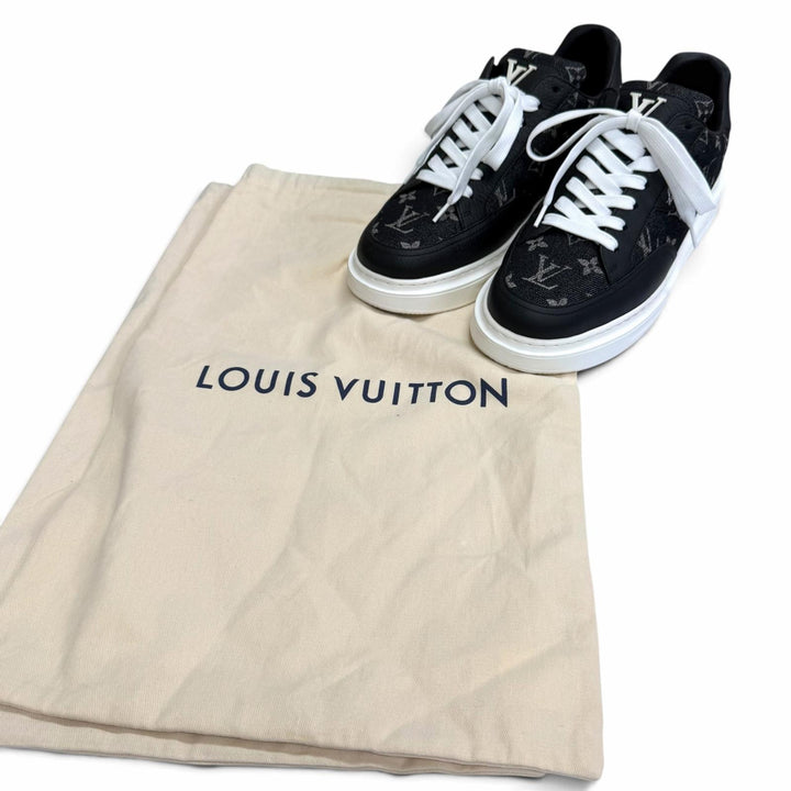極美品□LOUIS VUITTON ルイヴィトン 2024年製 ビバリーヒルズライン モノグラムデニム ローカットスニーカー ブラック 6.5 イタリア製