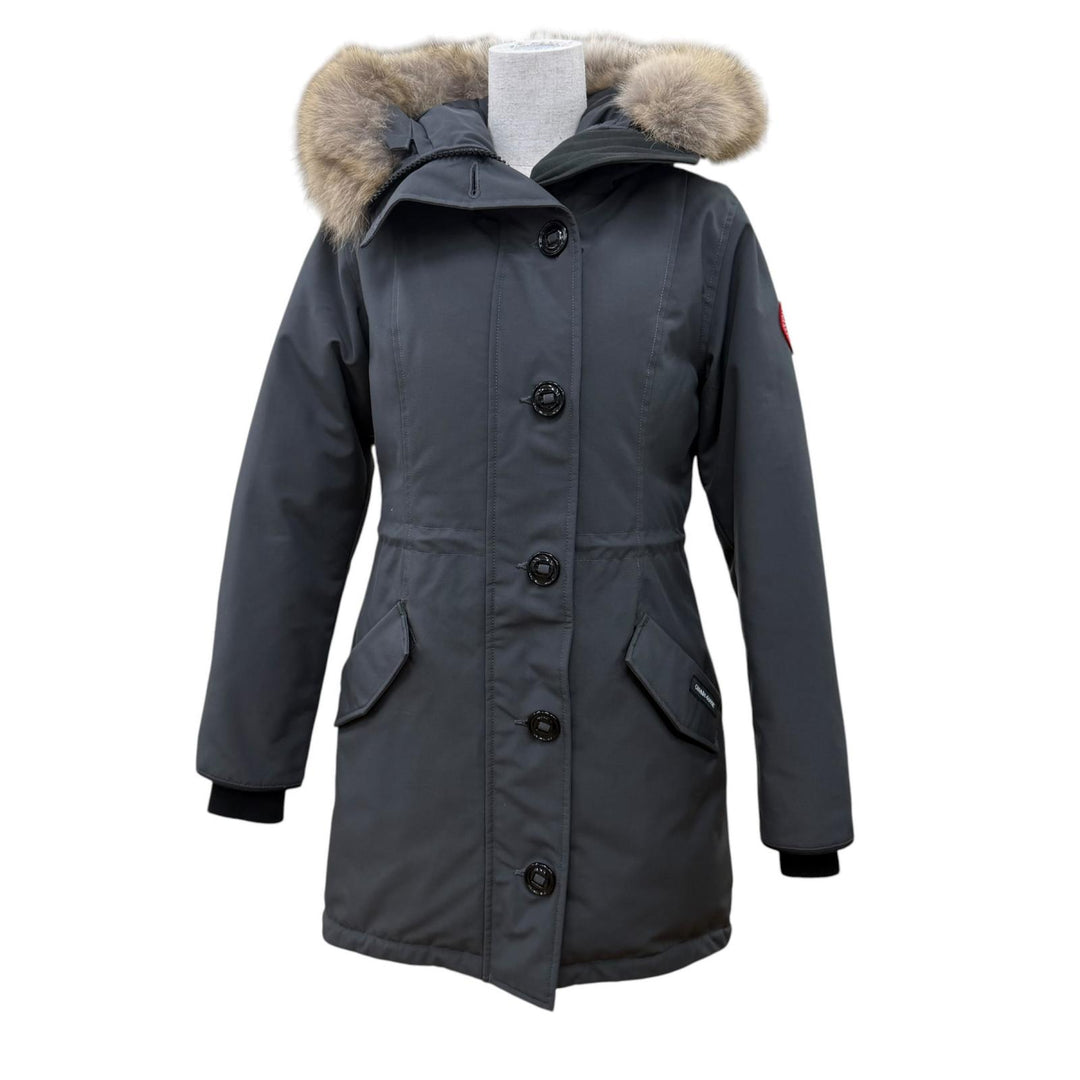 極美品☆CANADA GOOSE カナダグース 2580LA ROSSCLAIR PARKA ロスクレア ファー・フード付 ダウンコート グレー S 正規品 レディース