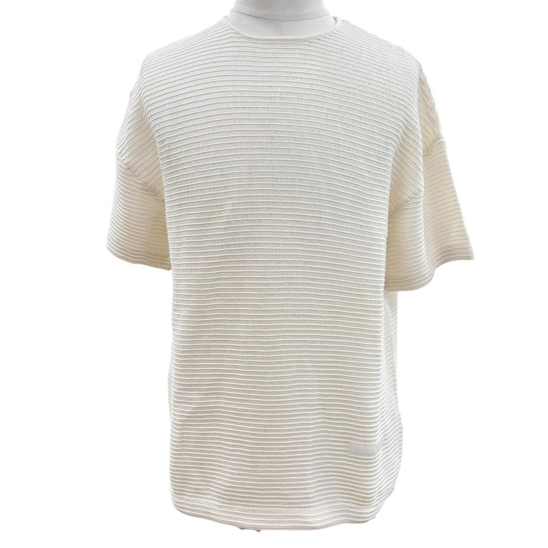 未使用品▼DIOR ディオール オム 393M648AT559 ボーダー柄 ロゴワッペン付き リブ編み クルーネック カットソー 半袖Ｔシャツ S 正規品