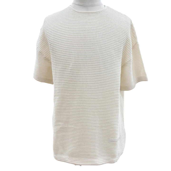 未使用品▼DIOR ディオール オム 393M648AT559 ボーダー柄 ロゴワッペン付き リブ編み クルーネック カットソー 半袖Ｔシャツ S 正規品