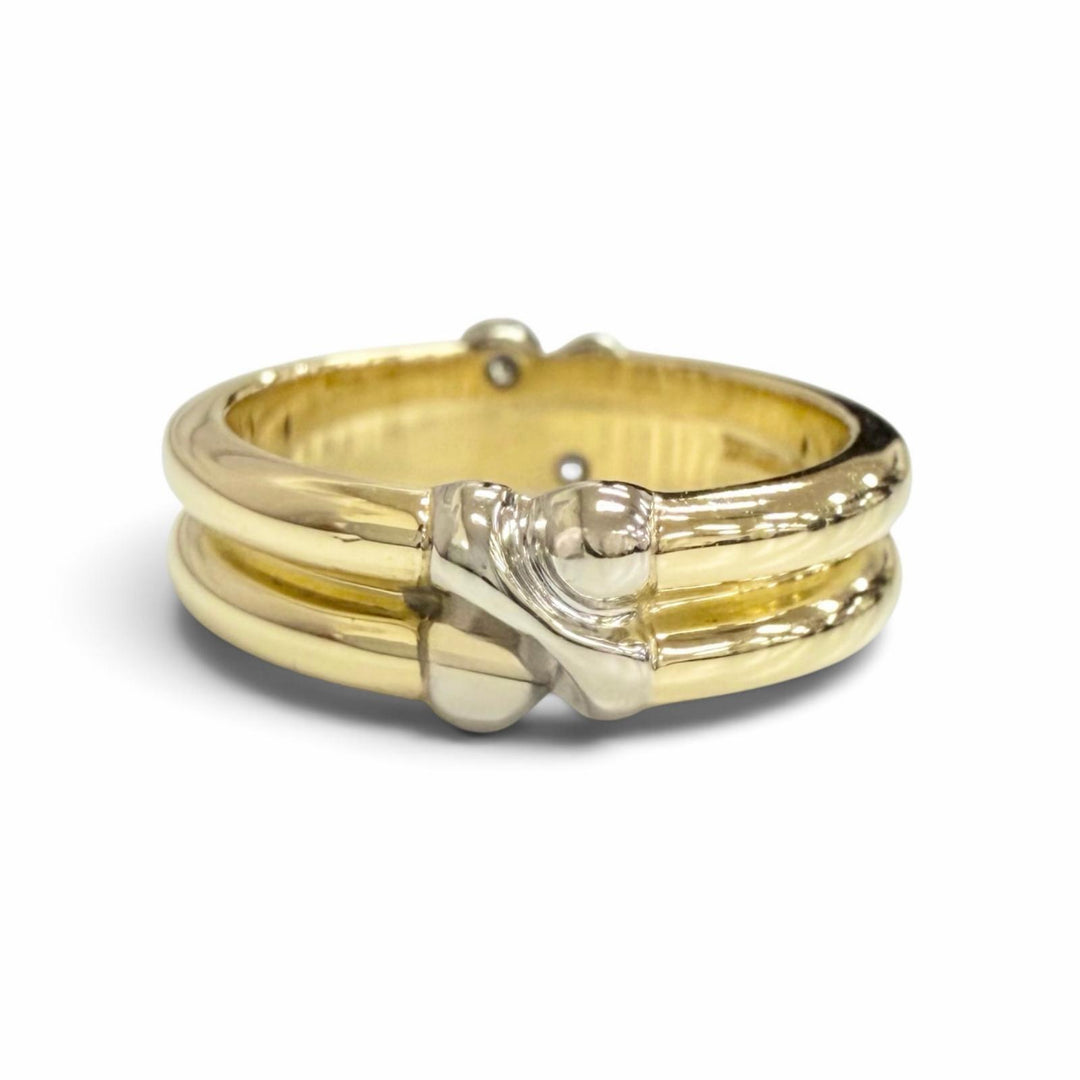 極美品△TIFFANY&amp;Co. ティファニー シグネチャーリング 指輪 ダイヤ コンビ 750YG/WG イエローゴールド ホワイトゴールド JP8号 重量5.5g