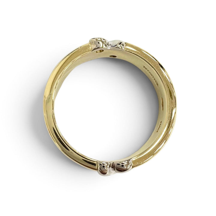 極美品△TIFFANY&amp;Co. ティファニー シグネチャーリング 指輪 ダイヤ コンビ 750YG/WG イエローゴールド ホワイトゴールド JP8号 重量5.5g