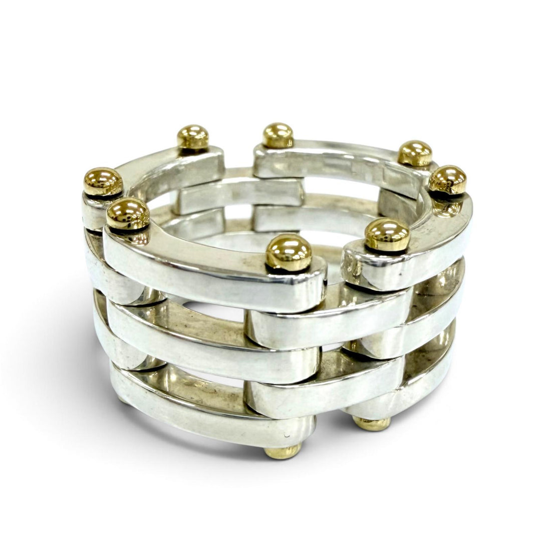 美品☆TIFFANY&amp;Co. ティファニー ゲートリンク リング 925 750 コンビ 指輪 シルバー イエローゴールド JP10号相当 重量11.7g レディース