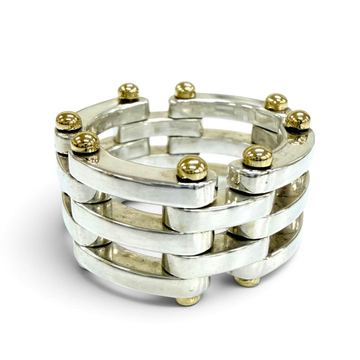 美品☆TIFFANY&amp;Co. ティファニー ゲートリンク リング 925 750 コンビ 指輪 シルバー イエローゴールド JP10号相当 重量11.7g レディース