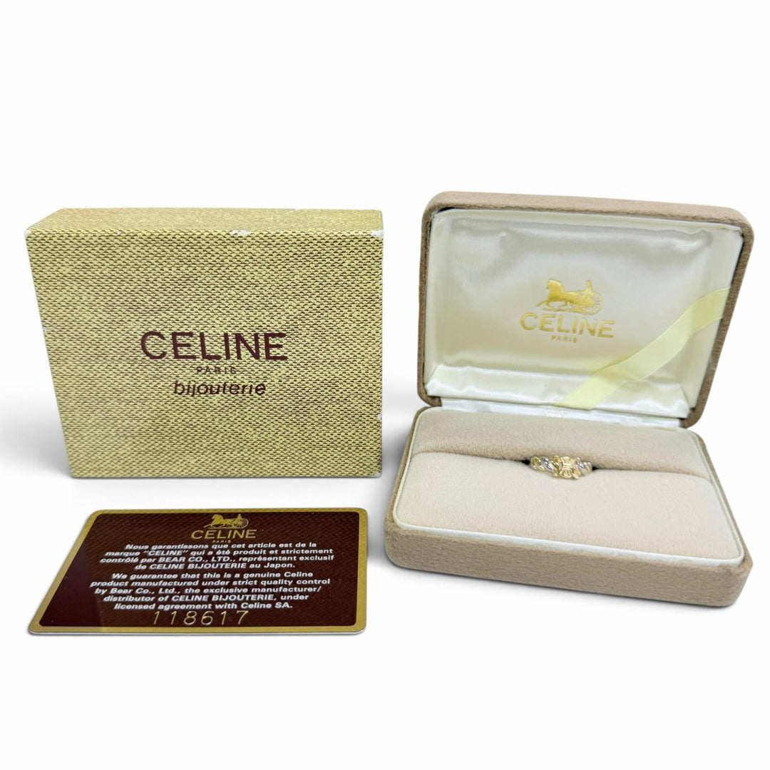 美品☆CELINE セリーヌ ヴィンテージ 750 PT900 マカダム リング イエローゴールド プラチナ JP13号相当 重量3.83g 箱付き