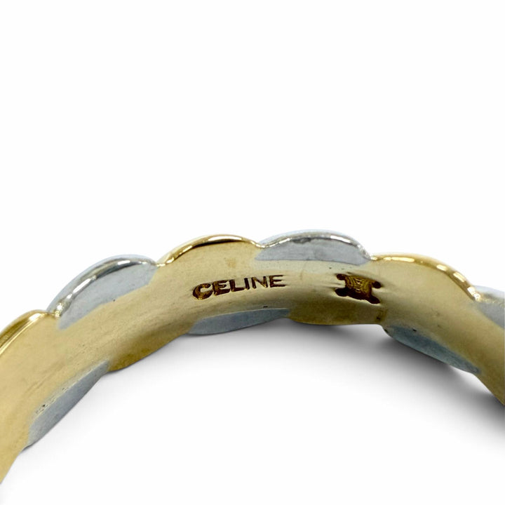 美品☆CELINE セリーヌ ヴィンテージ 750 PT900 マカダム リング イエローゴールド プラチナ JP13号相当 重量3.83g 箱付き