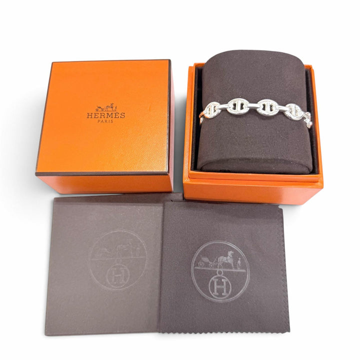 極美品☆HERMES エルメス シェーヌダンクル アンシェネ ST AG925 クロス付 ブレスレット バングル シルバー 重量18.7g レディース メンズ