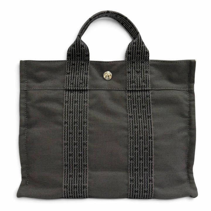 美品△HERMES エルメス エールライン トート PM シルバー金具 セリエボタン キャンバス トートバッグ ハンドバッグ グレー フランス製