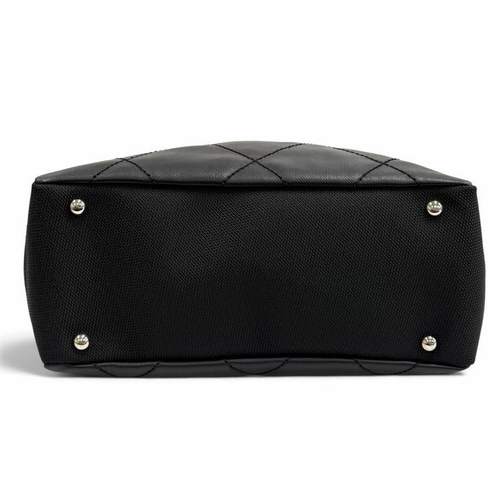 極美品★CHANEL シャネル A34208 パリビアリッツ PM ココマーク レザー使い コーティングキャンバス トートバッグ ブラック 保存袋付き